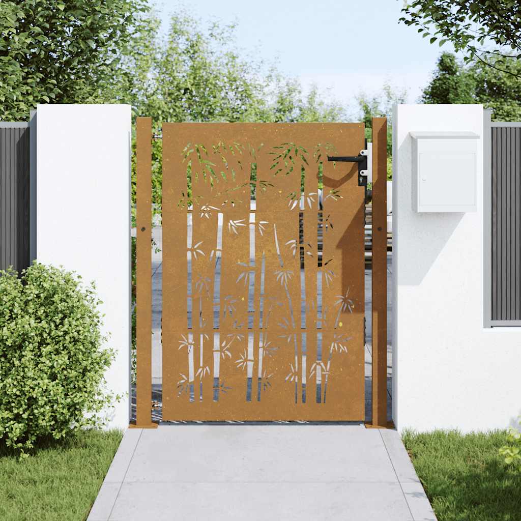 vidaXL Gartentor 105x130 cm Cortenstahl Bambus-Design