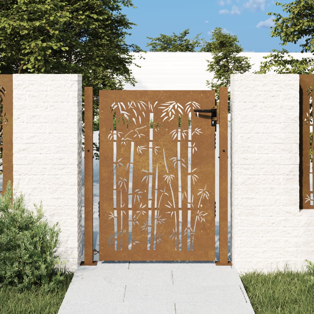 vidaXL Poartă pentru grădină, 105×155 cm, oțel corten, model bambus 105x155