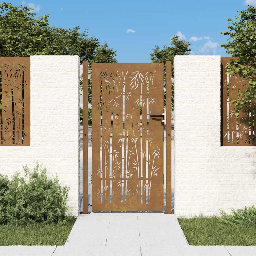 vidaXL Poartă pentru grădină, 105x180 cm, oțel corten, model bambus