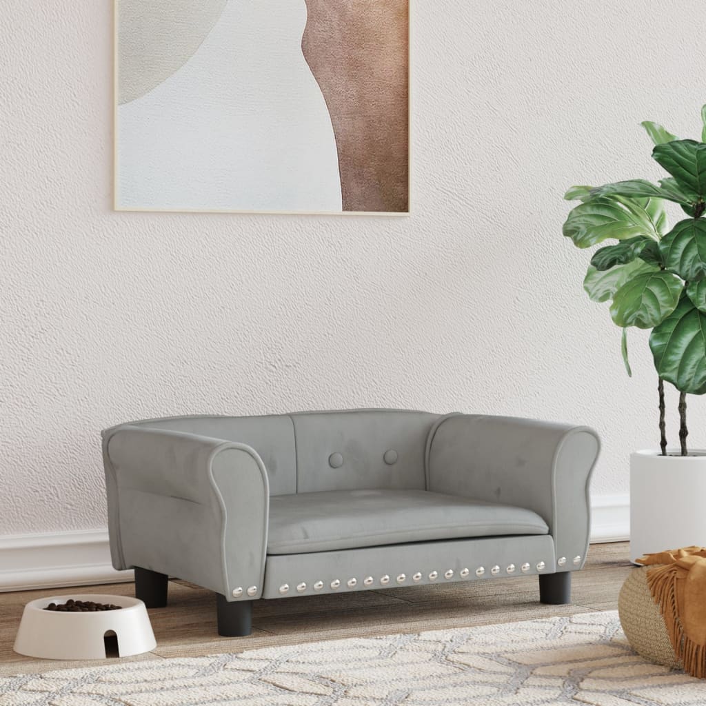Canapé gris clair design en velours pour chien - 70x45x30 cm