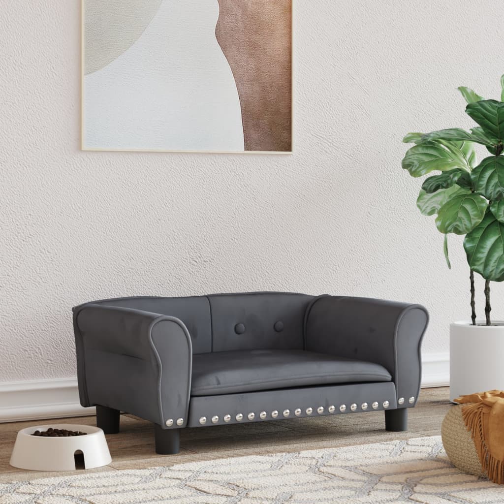 Canapé gris foncé design en velours pour chien - 70x45x30 cm