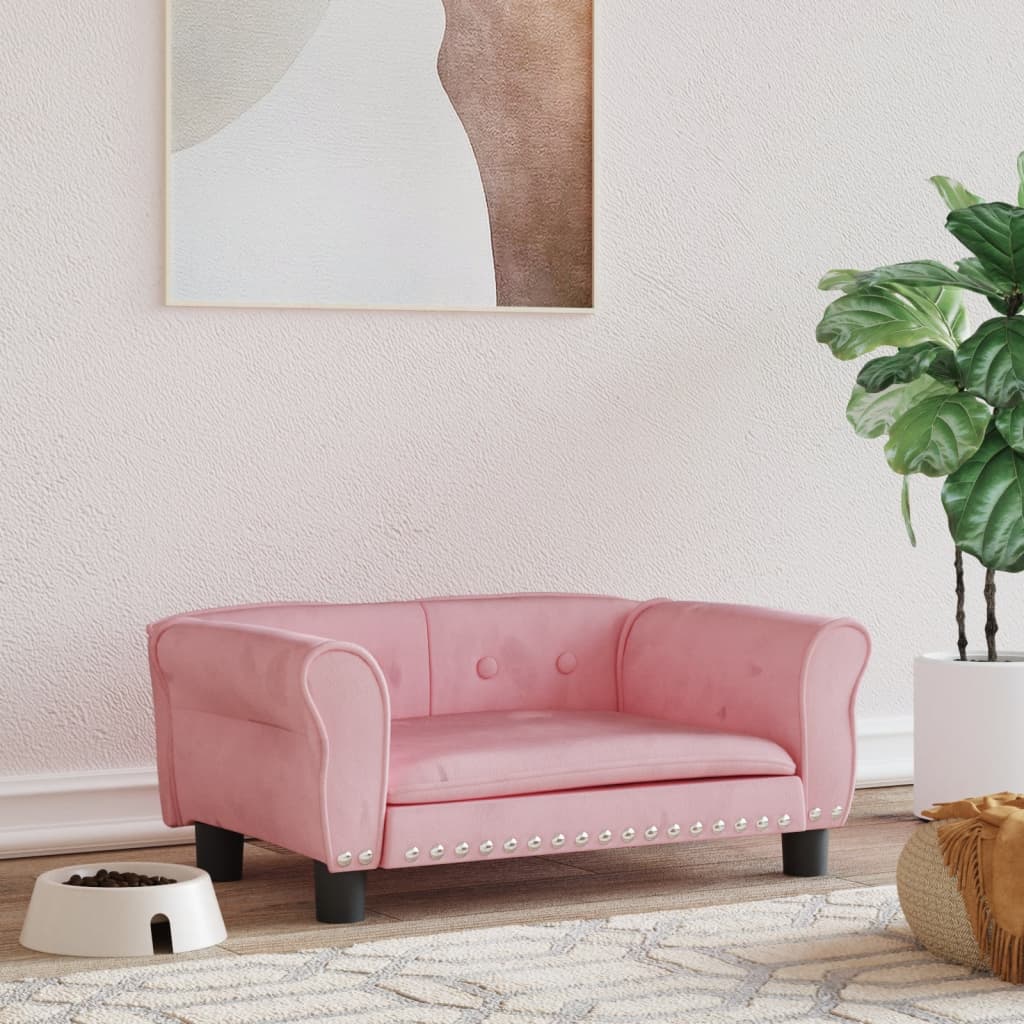 Canapé rose en velours pour chien - 70x45x30 cm