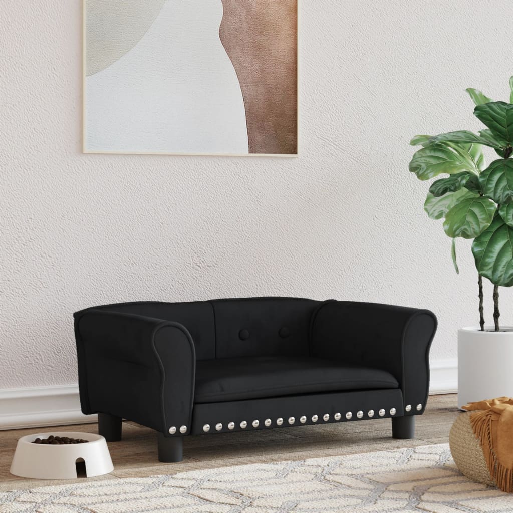 Canapé noir design en velours pour chien - 70x45x30 cm
