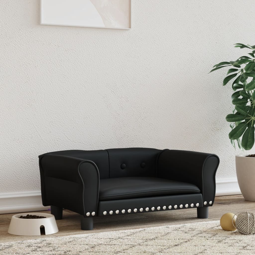 Canapé noir design en similicuir pour chien - 70x45x30 cm