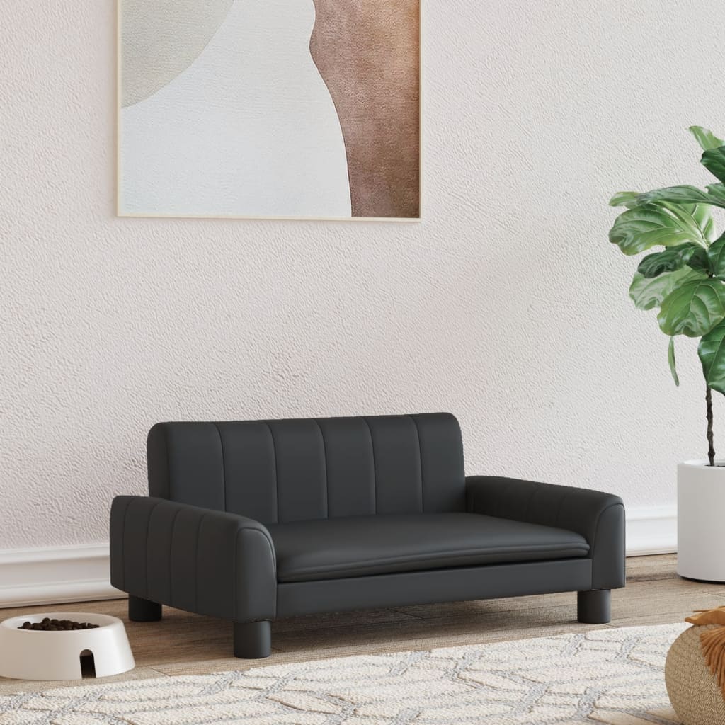 Canapé noir en similicuir pour chien - 70x45x30 cm