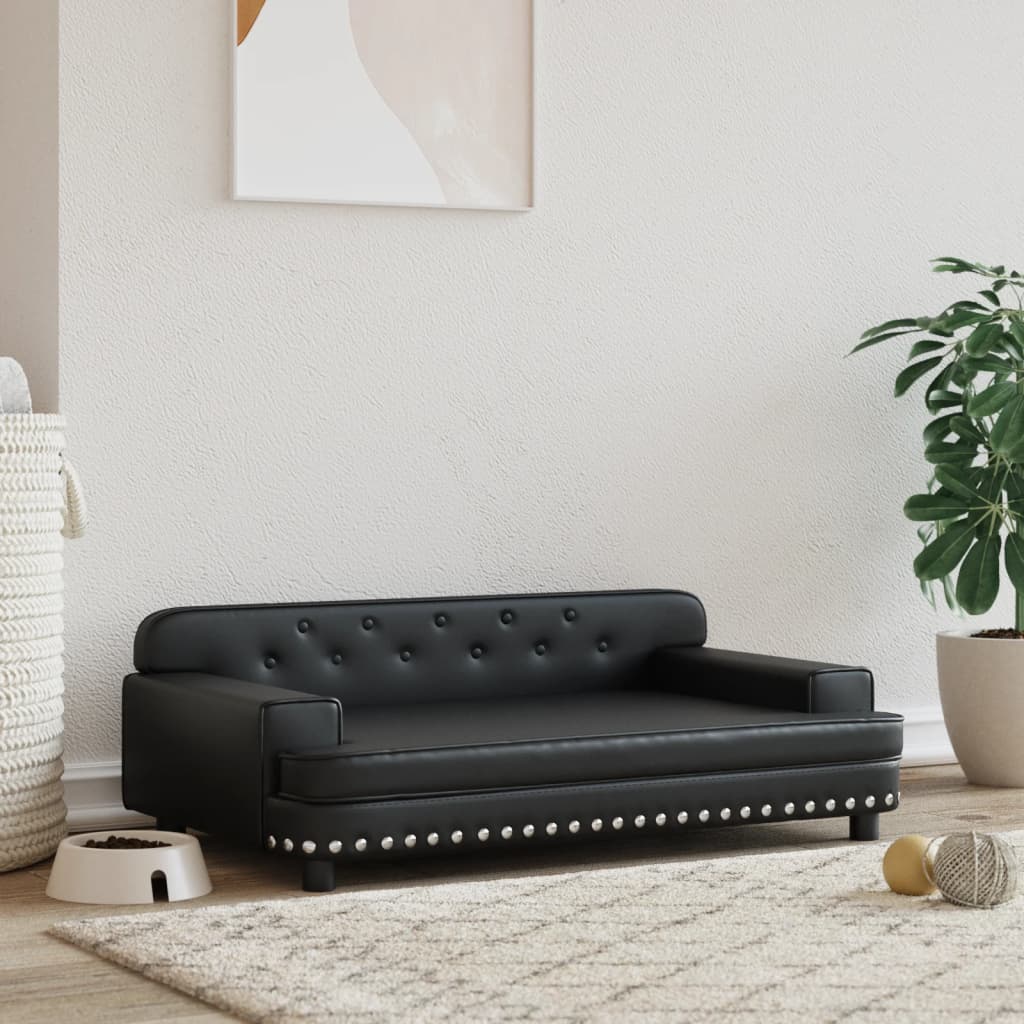 Canapé noir en similicuir avec clous argenté pour chien - 90x55x30 cm