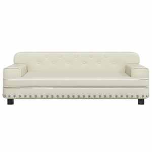 vidaXL Pat de c&acirc;ini, crem, 90x53x30 cm, piele ecologică