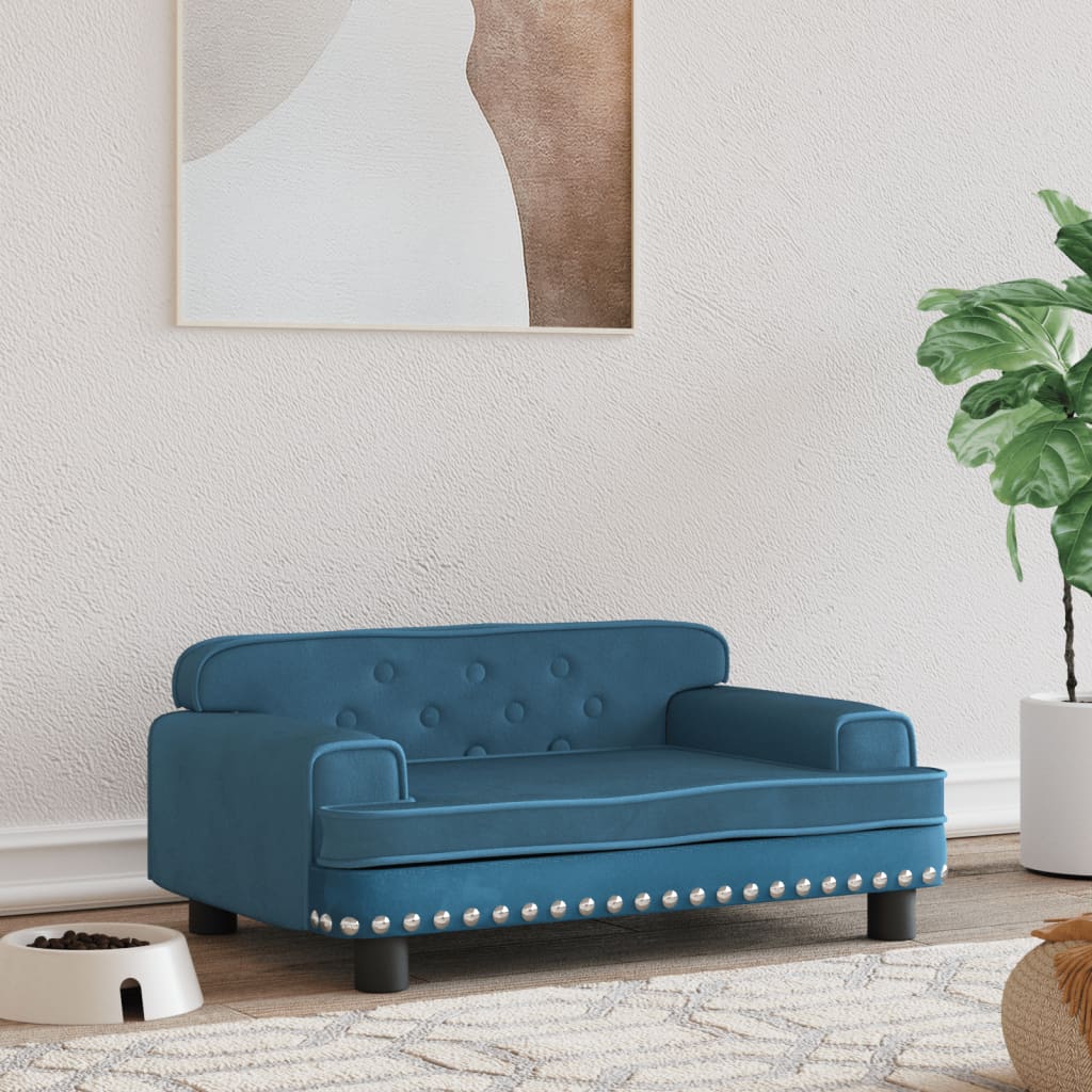 Canapé bleu en velours pour chien - 70x45x30 cm