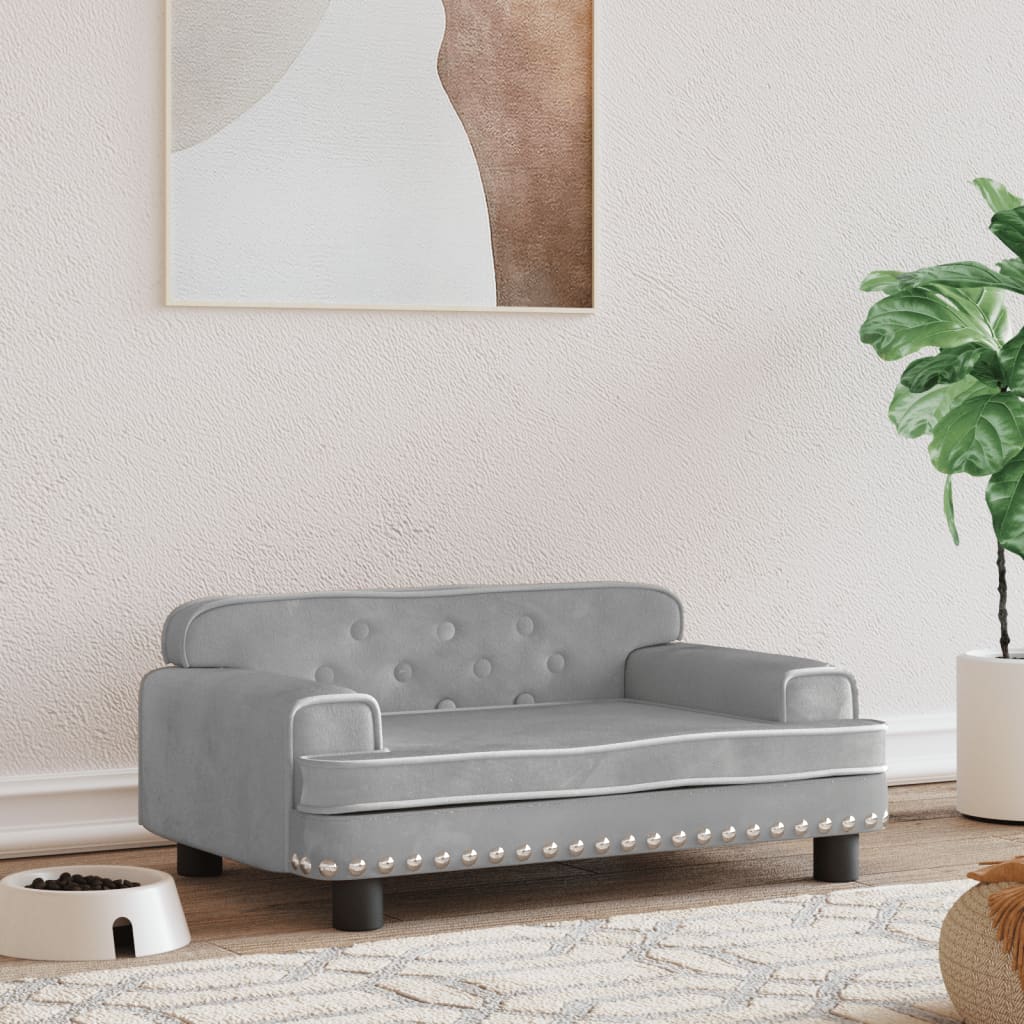 Canapé gris clair en velours pour chien - 70x45x30 cm