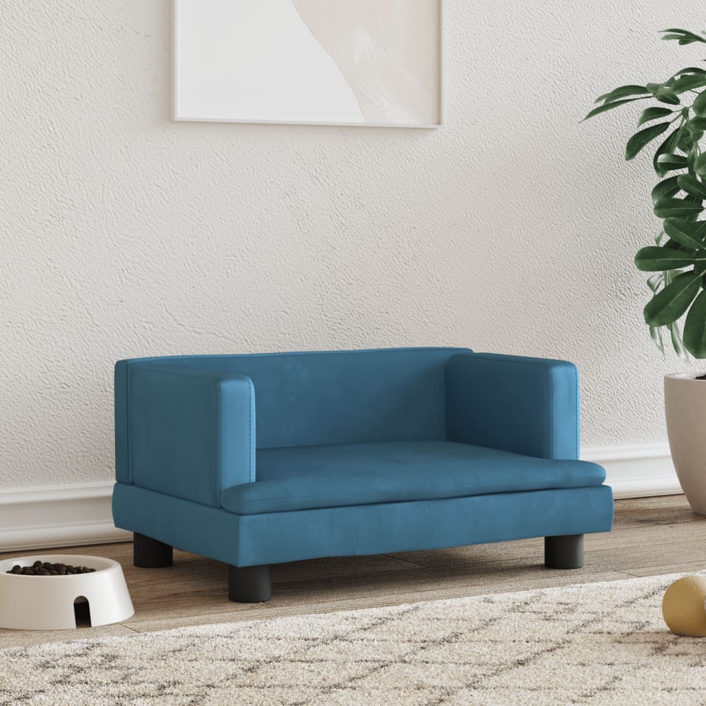 Canapé bleu rectangulaire en velours confortable pour chien - 60x40x30 cm