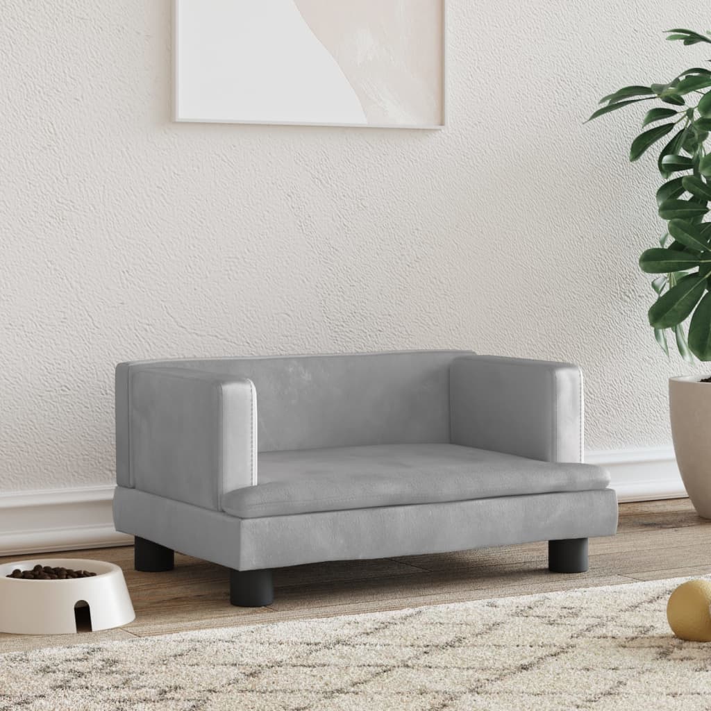 Canapé gris clair rectangulaire en velours confortable pour chien - 60x40x30 cm