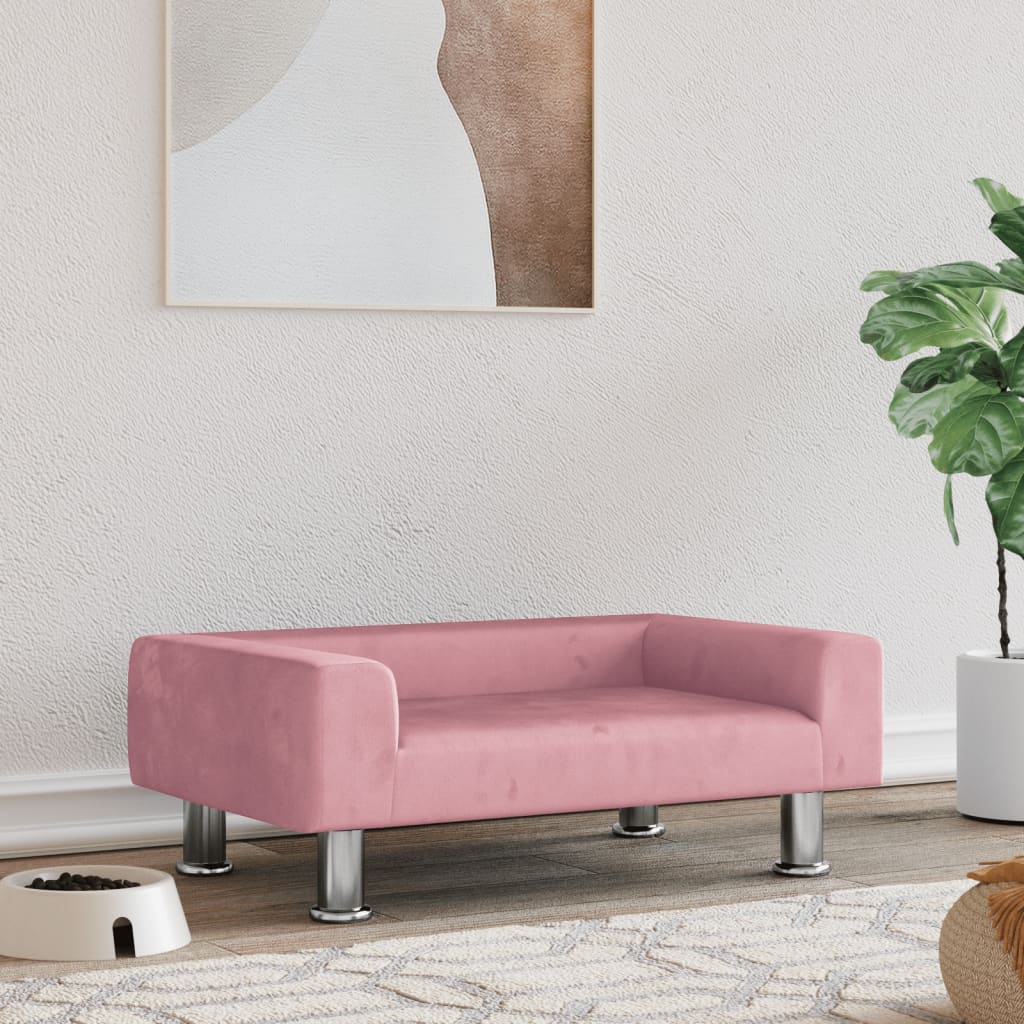 Canapé rose en velours pour chien - 70x45x25 cm