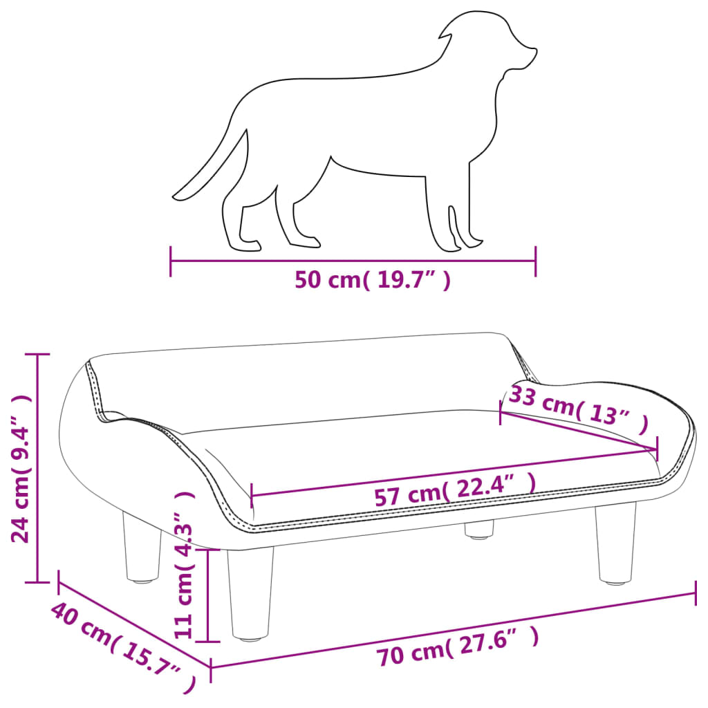 Canapé noir en tissu pour chien - 70x40x25 cm