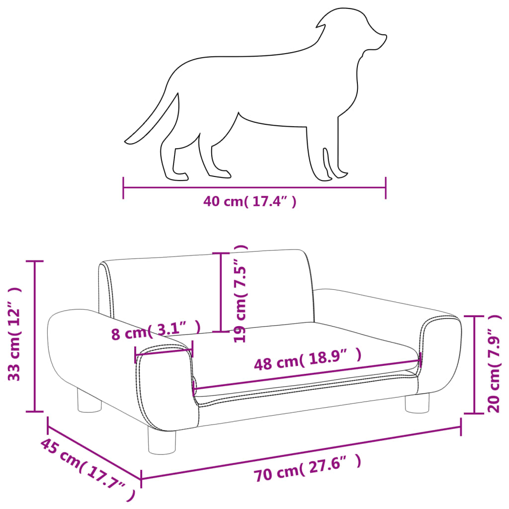 Canapé rose en velours confortable pour chien - 70x45x30 cm