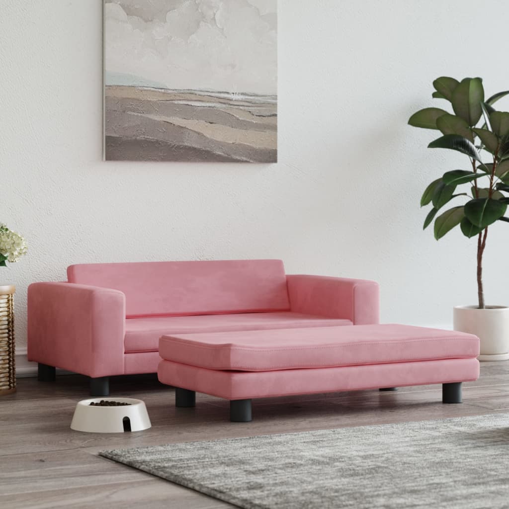 Canapé rose en velours avec extension pour chien - 100x50x30cm