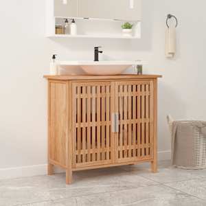 Kopalniška omarica za umivalnik 66x29x61,5 cm trdna orehovina