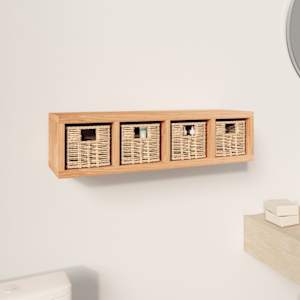 Stenska polica s košarami 62x18x16 cm trdna orehovina