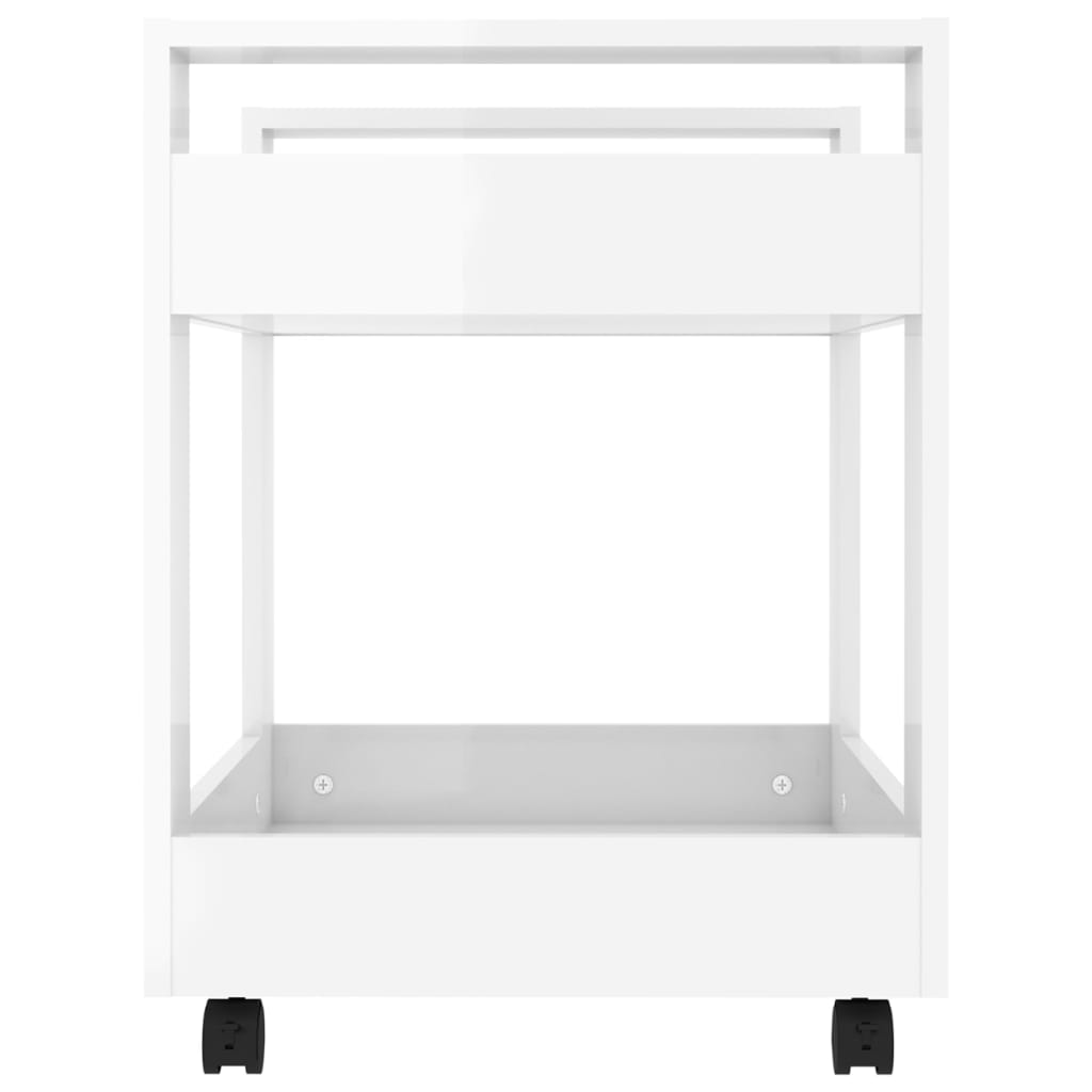 Magasfényű fehér szerelt fa asztal-kocsi 60 x 45 x 60 cm 