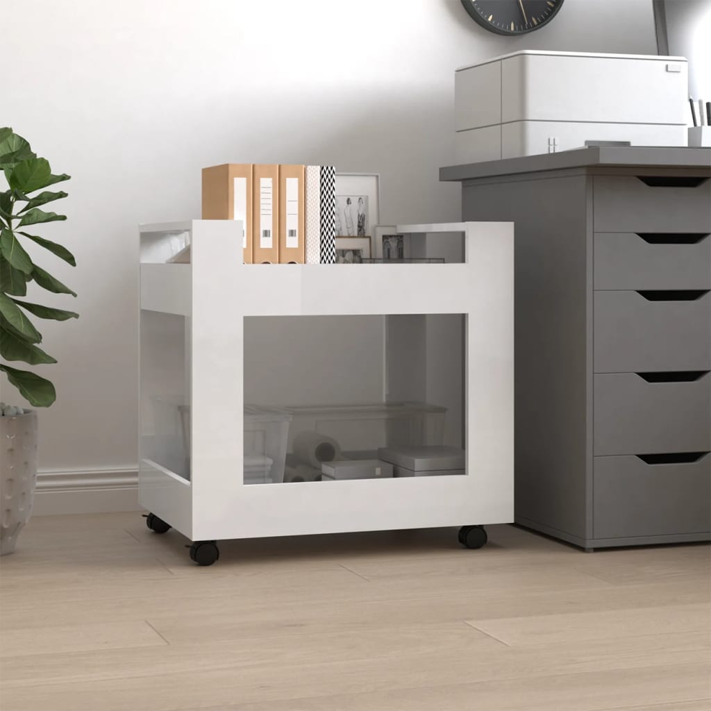 vida XL Bürowagen Hochglanz-Weiß 60x 45x 60 cm Holzwerkstoff