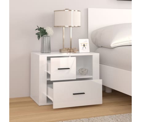 vidaXL Naktinė spintelė, balta, 60x36x45cm, apdirbta mediena, blizgi