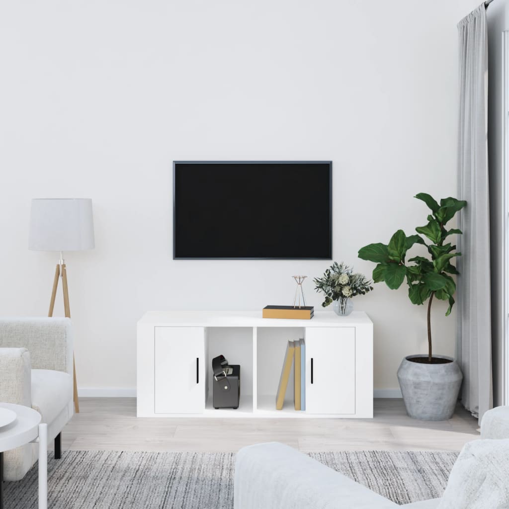 vidaXL Comodă TV, alb, 100x35x40 cm, lemn prelucrat