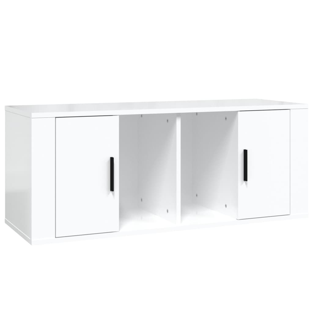 Fehér magasfényű szerelt fa TV-szekrény 100x35x40 cm 