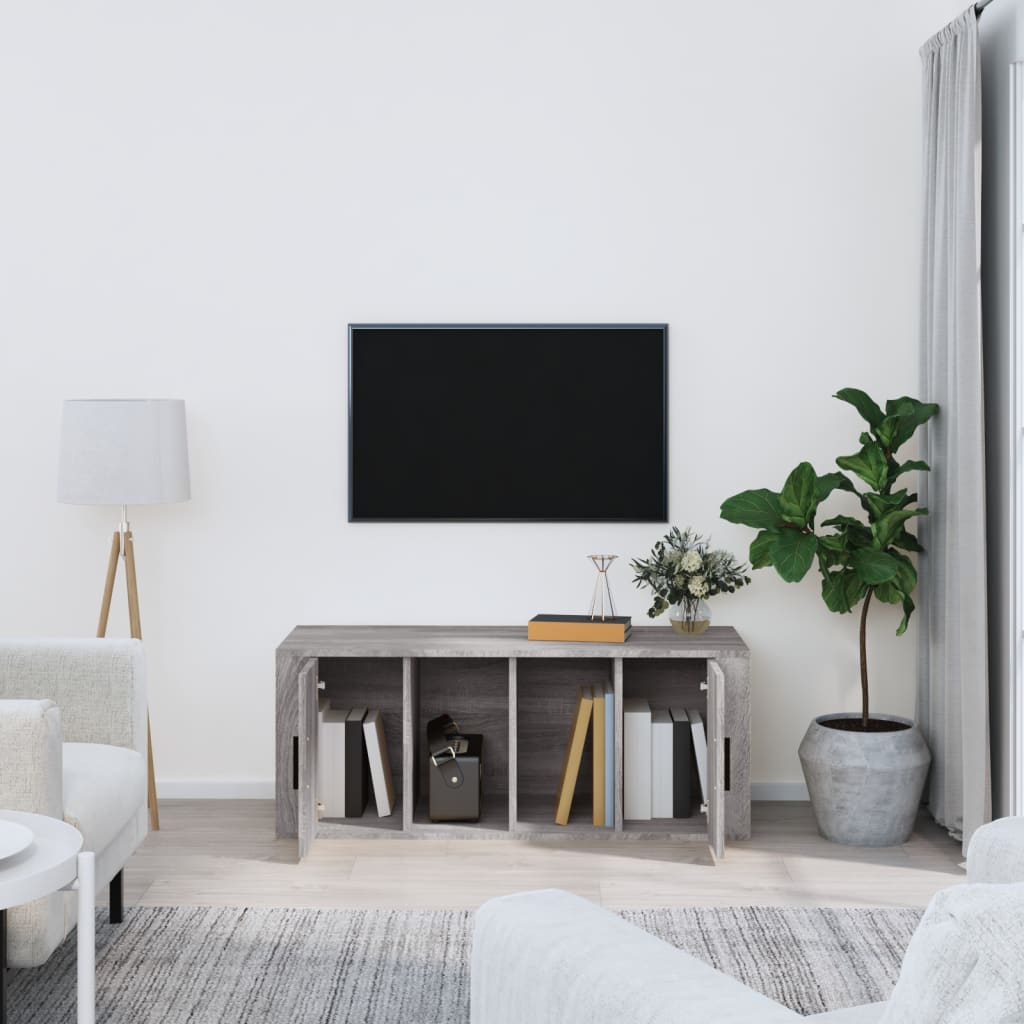 Szürke sonoma színű szerelt fa TV-szekrény 100 x 35 x 40 cm 