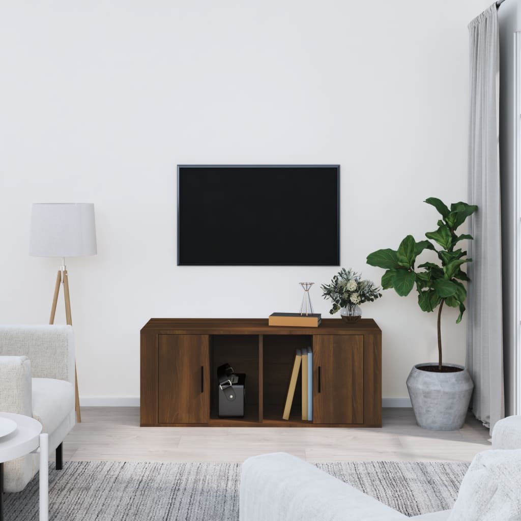Barna tölgyszínű szerelt fa TV-szekrény 100 x 35 x 40 cm 