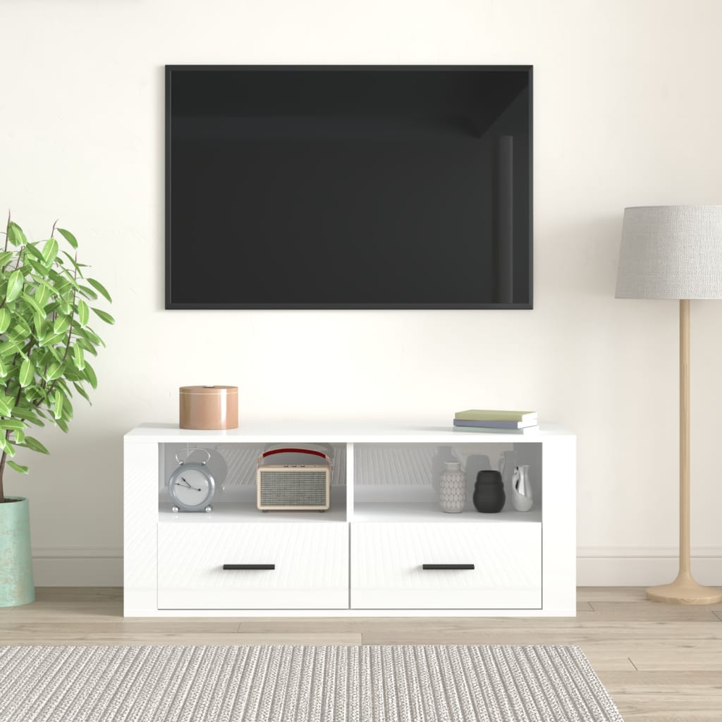 vidaXL Tv-meubel 100x35x40 cm bewerkt hout hoogglans wit afbeelding