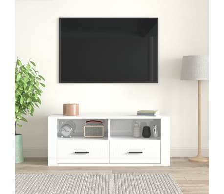 vidaXL Comodă TV, alb extralucios, 100x35x40 cm, lemn prelucrat