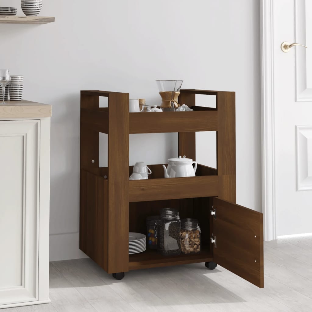 vidaXL Keukentrolley 60x45x80 cm bewerkt hout bruin eikenkleur afbeelding