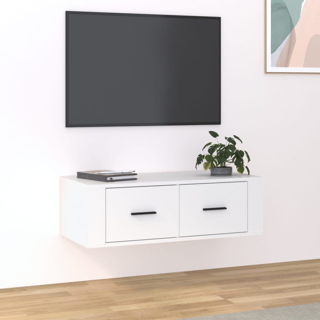 vidaXL Meuble TV suspendu Blanc 80x36x25 cm Bois d'ingénierie