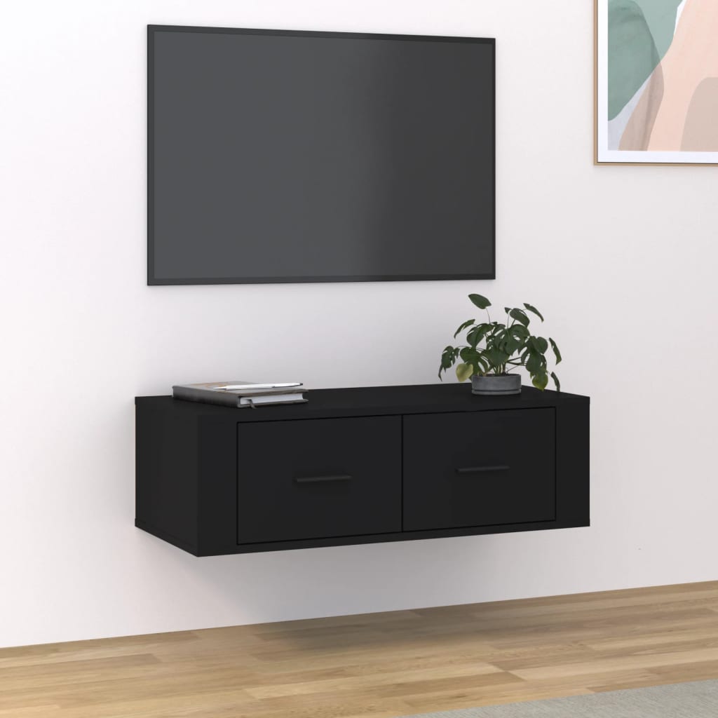 vidaXL væghængt tv-bord 80x36x25 cm konstrueret træ sort