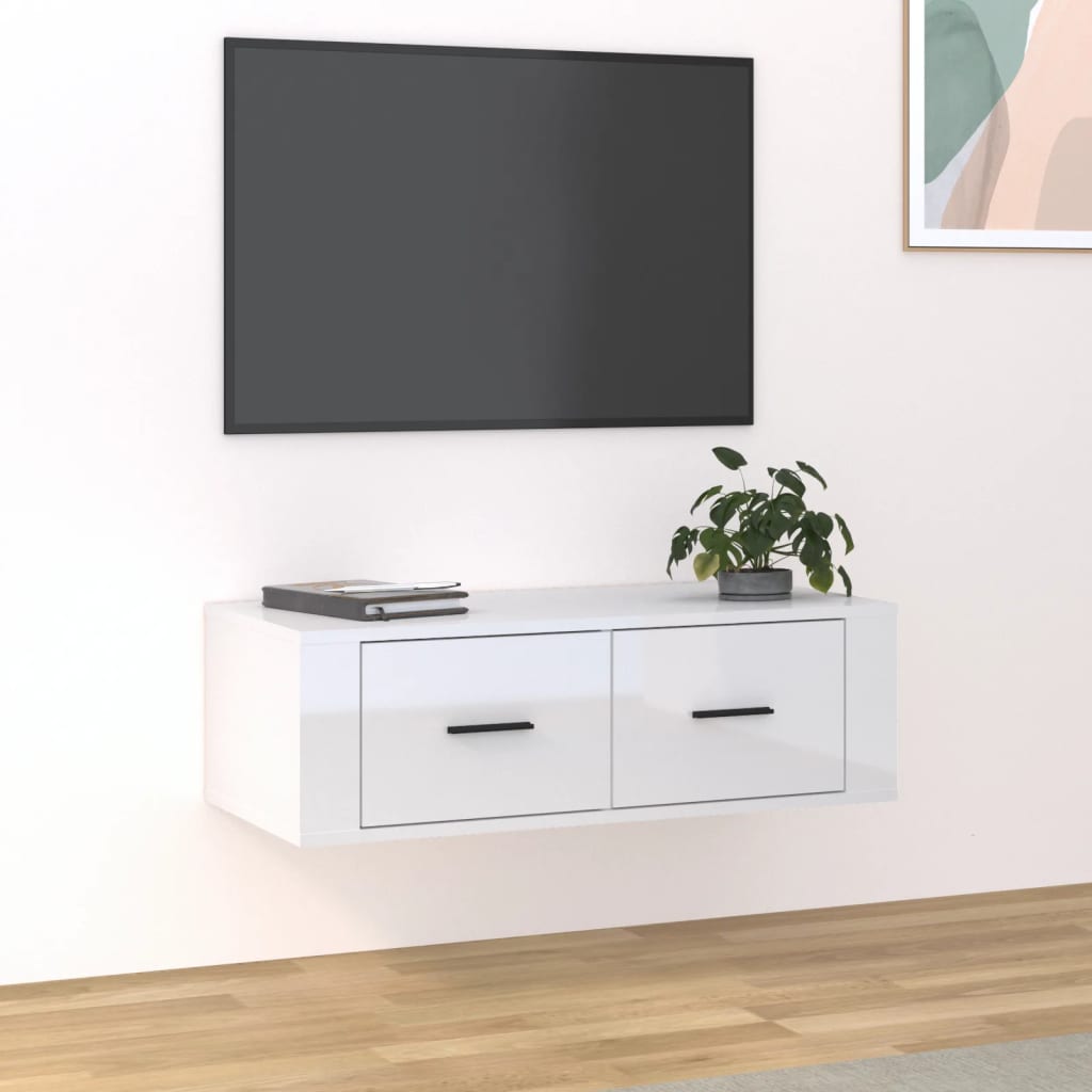 vidaXL Dulap TV suspendat, alb extralucios, 80x36x25 cm, lemn compozit