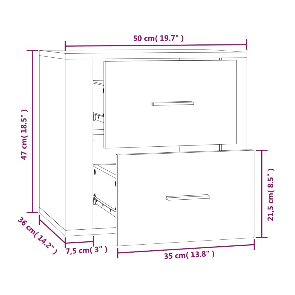 imagem de vidaXL Mesa de cabeceira de parede 50x36x47 cm branco11