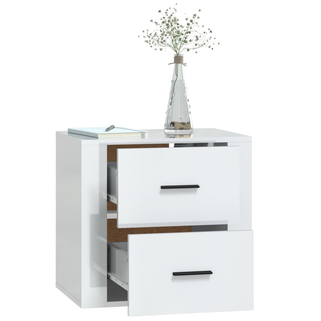 imagem de vidaXL Mesa de cabeceira de parede 50x36x47 cm branco brilhante6