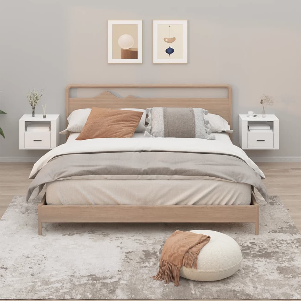 vida XL Wand-Nachttische 2 Stk. Hochglanz-Weiß 50x 36x 40 cm