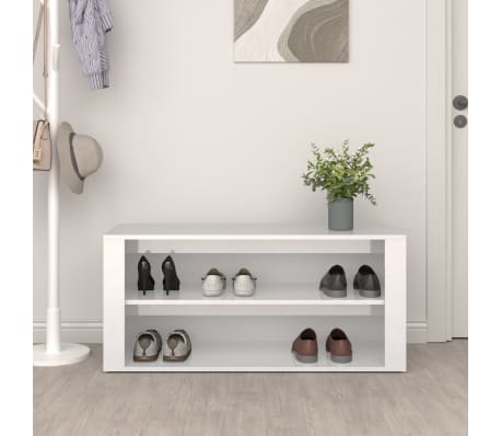 vidaXL P&oacute;łka na buty, wysoki połysk, biała, 100x35x45 cm