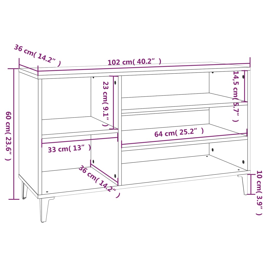 fekete szerelt fa cipősszekrény 102x36x60 cm