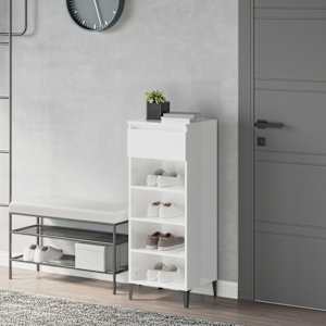 Regal za čevlje visok sijaj bel 40x36x105 cm inženirski les