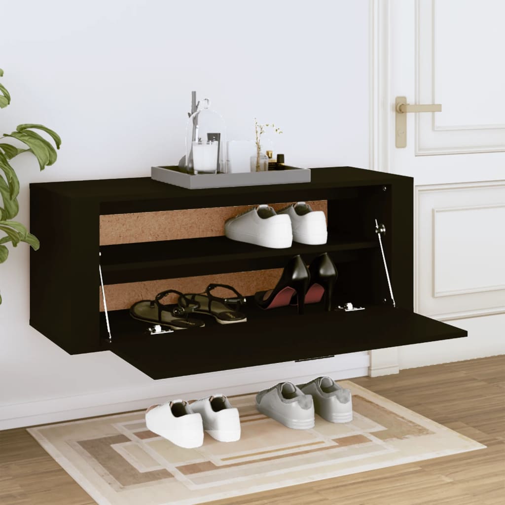 vidaXL Pantofar de perete, negru, 100x35x38 cm, lemn compozit