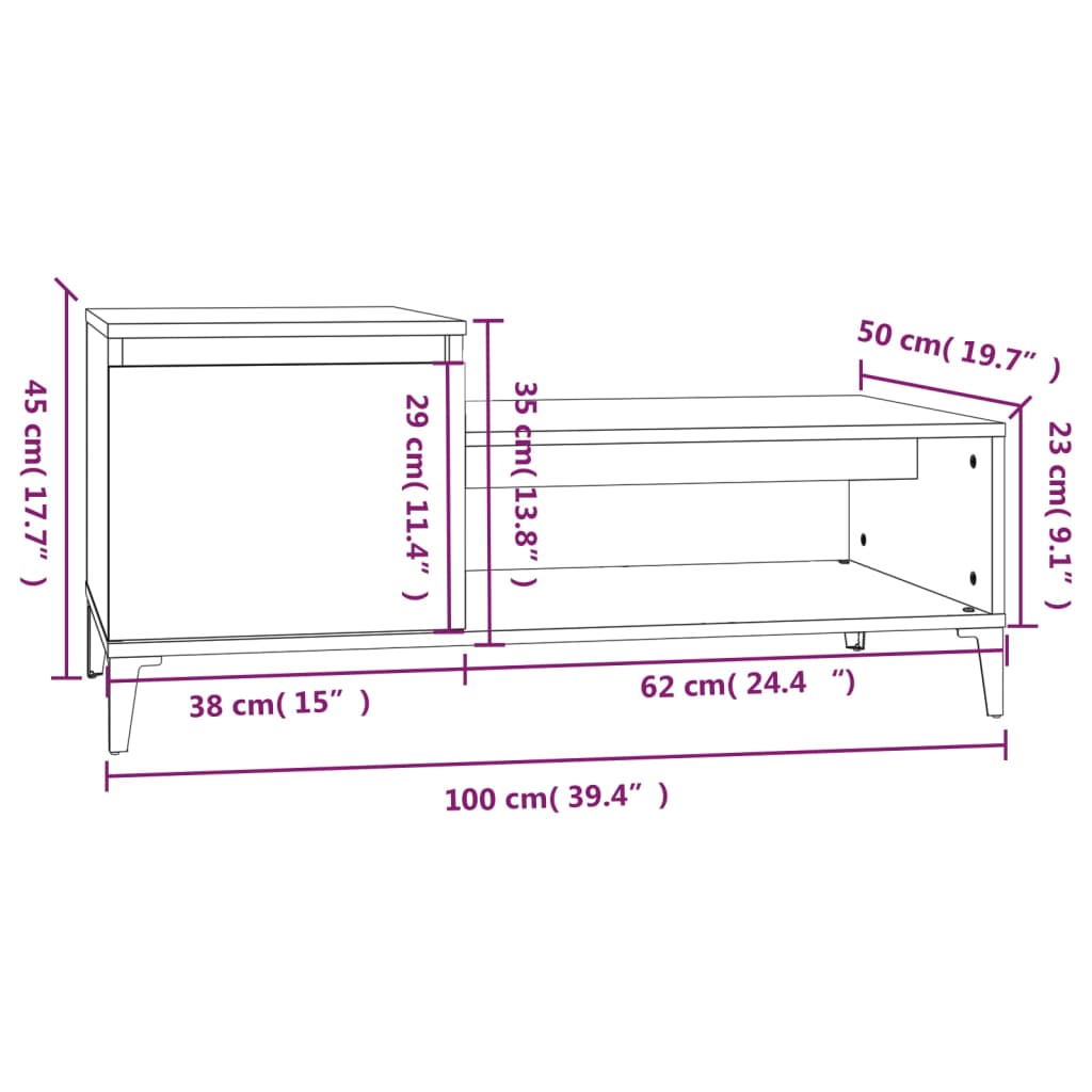 Stolić za kavu sjajni bijeli 100x50x45 cm od konstruiranog drva