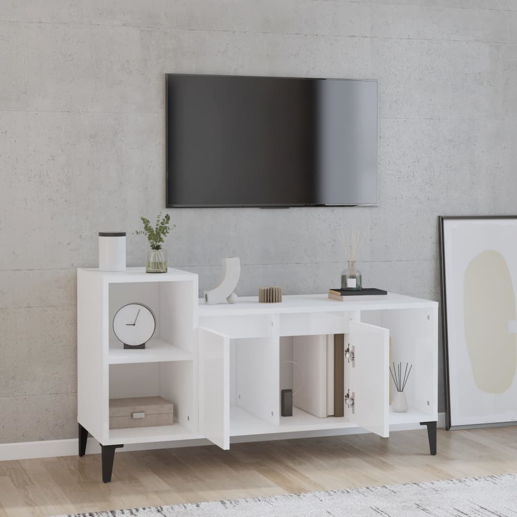 Meuble TV Blanc brillant 100x35x55 cm Bois d’ingénierie | meublestv.fr 4