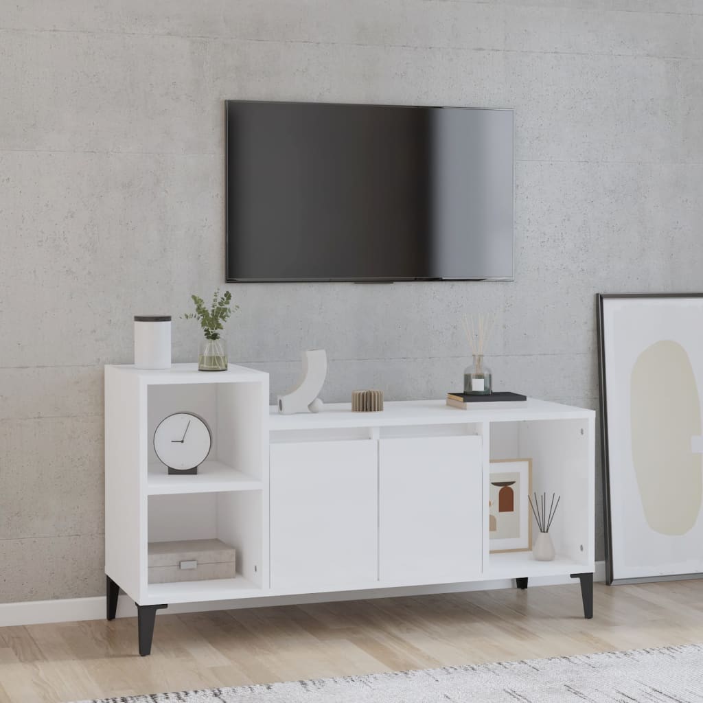Meuble TV Blanc brillant 100x35x55 cm Bois d’ingénierie | meublestv.fr 2