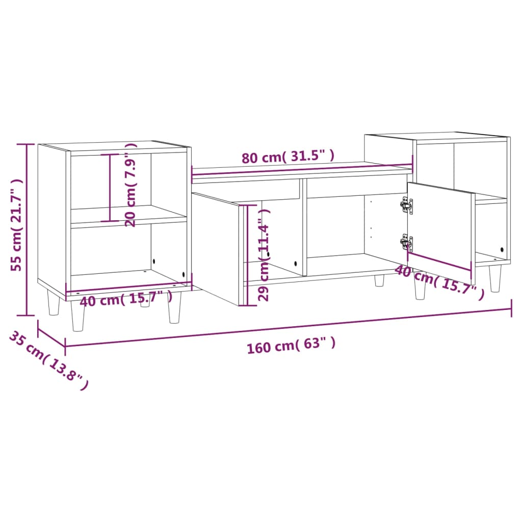 TV omarica betonsko siva 160x35x55 cm inženirski les