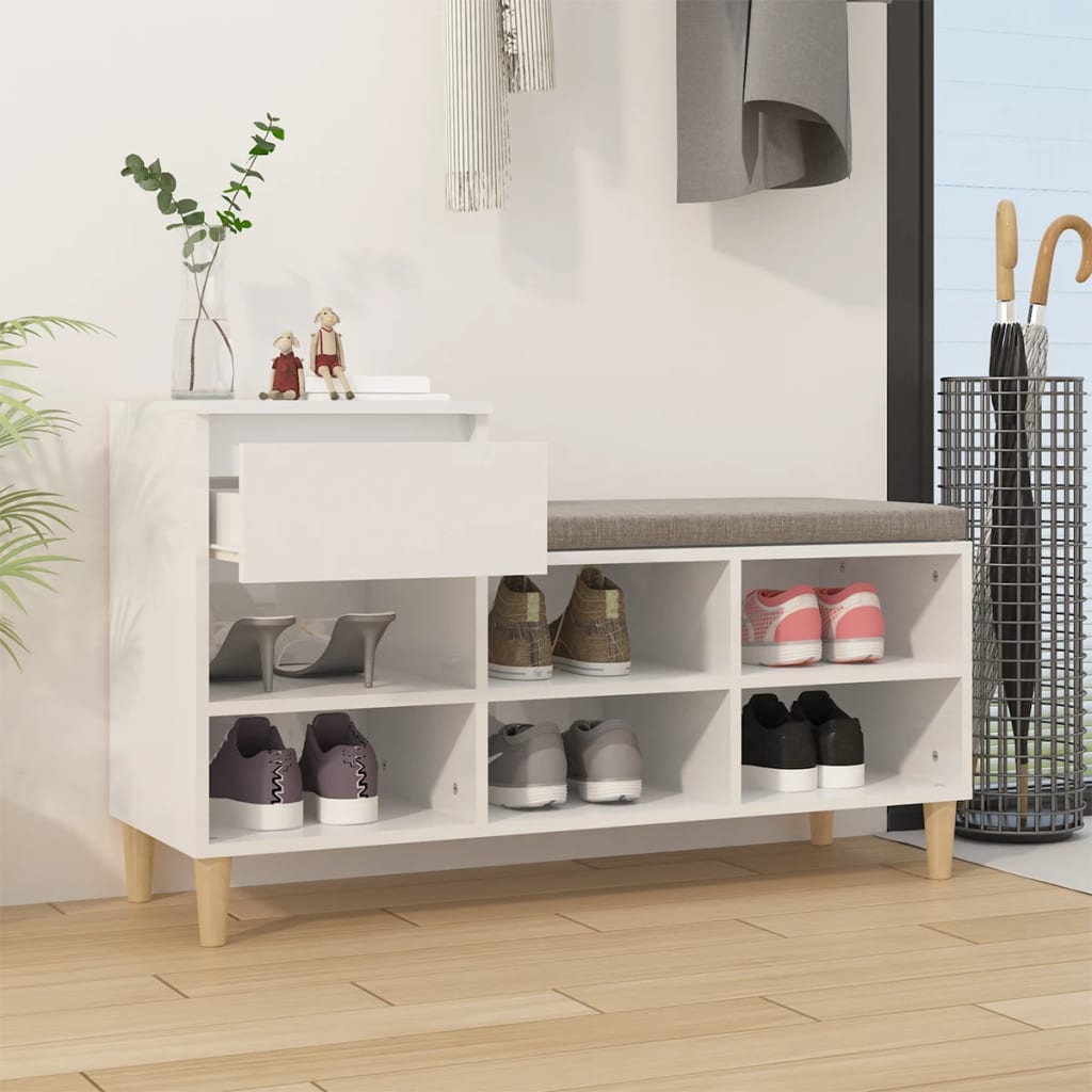 vidaXL Schoenenkast 102x36x60 cm bewerkt hout hoogglans wit afbeelding