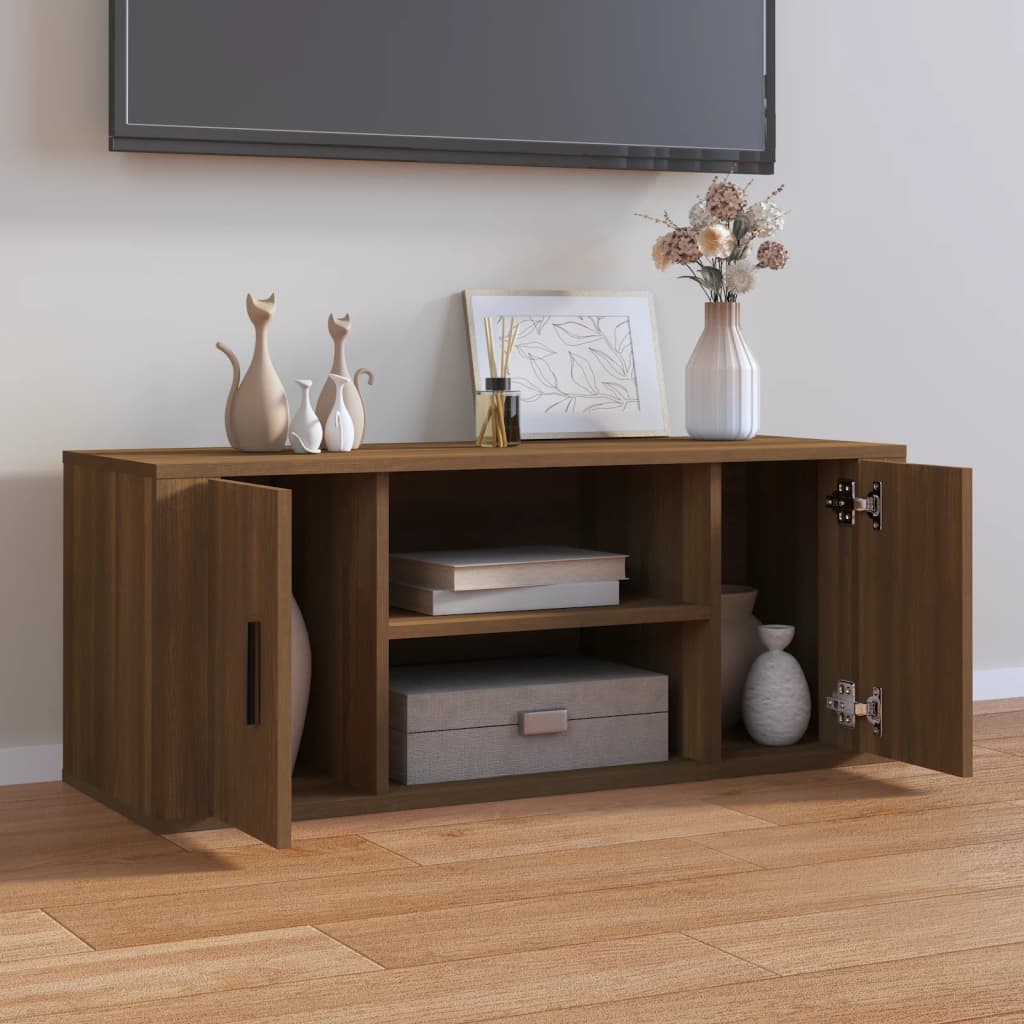 vidaXL Tv-meubel 100x35x40 cm bewerkt hout bruin eikenkleur afbeelding