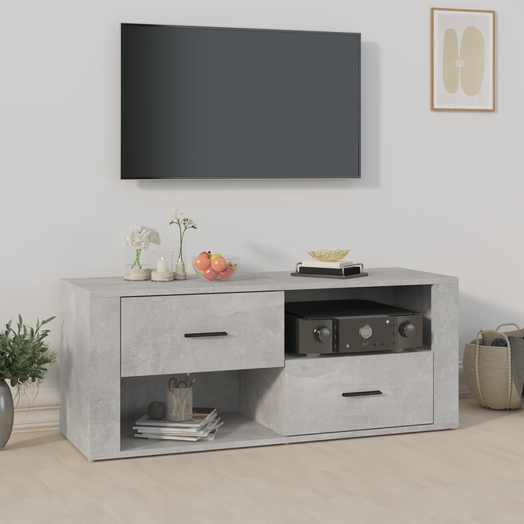 Mueble TV salón Mesa de TV Mueble de televisión con puerta gris hormigón  102x30x36 cm ES90463A