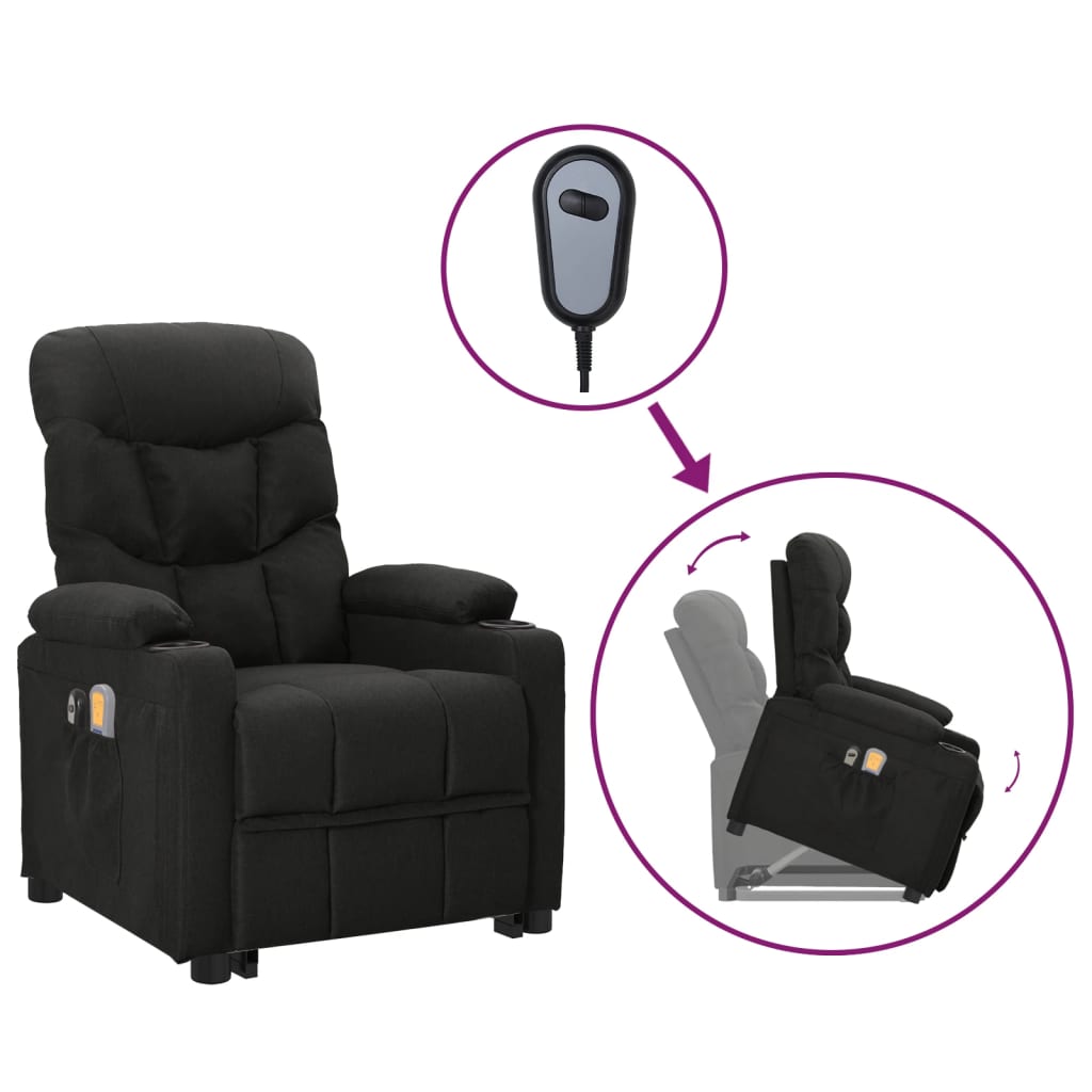 vidaXL Poltrona de massagens elevatória tecido preto