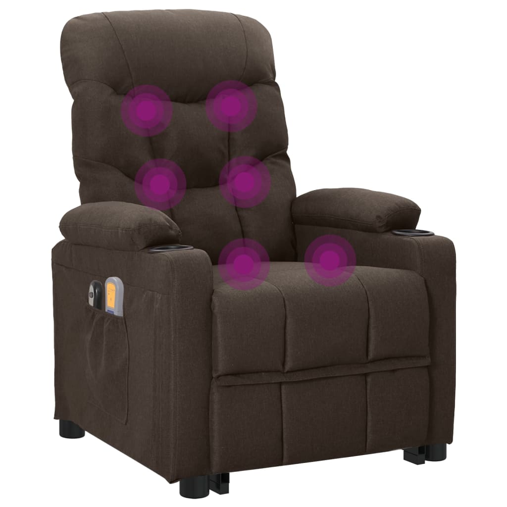 sötétbarna szövet felállást segítő masszázsfotel